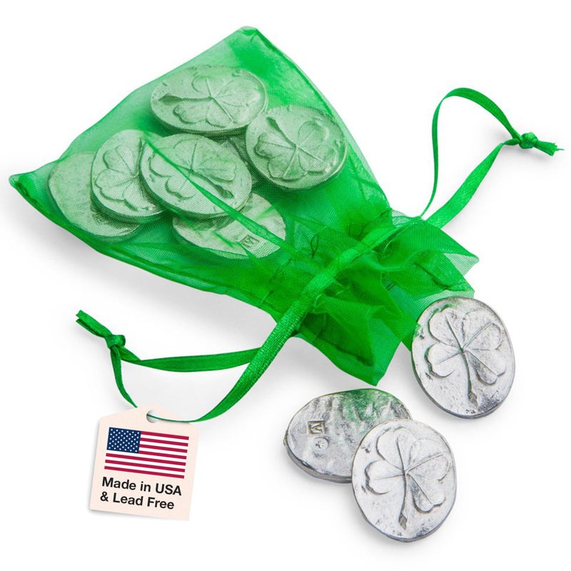 DANFORTH Pewter Four Leaf Clover Pocket Tokens | Handcrafted in USA | Shamrock Coins, Good Luck Charm | Gift Bag (Pack of 10) - Image 1
